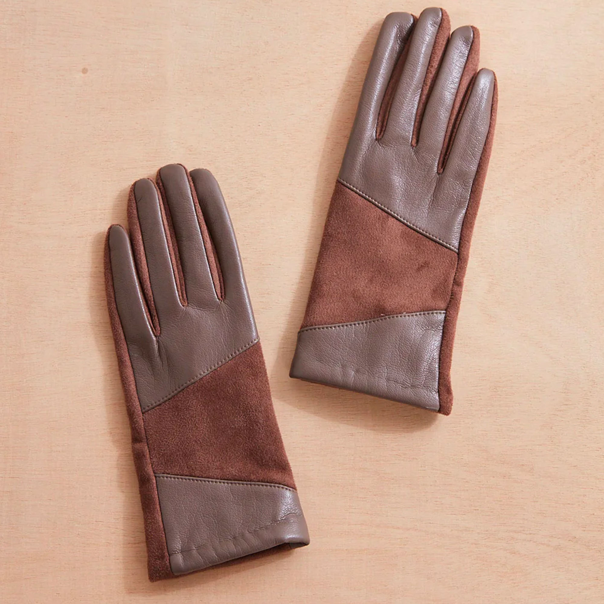 LEATHER BLOCK SUEDE GLOVES