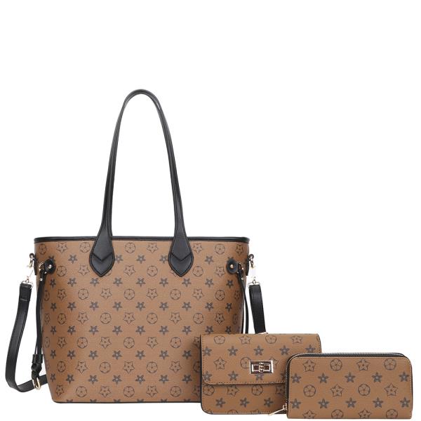3IN1 PRINT TOTE BAG W CROSSBODY AND WALLET SET