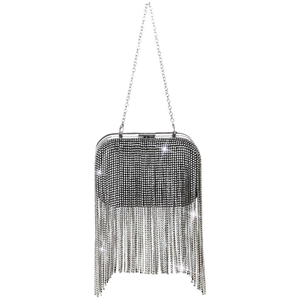 RHINESTONE FRINGE CLUTCH BAG