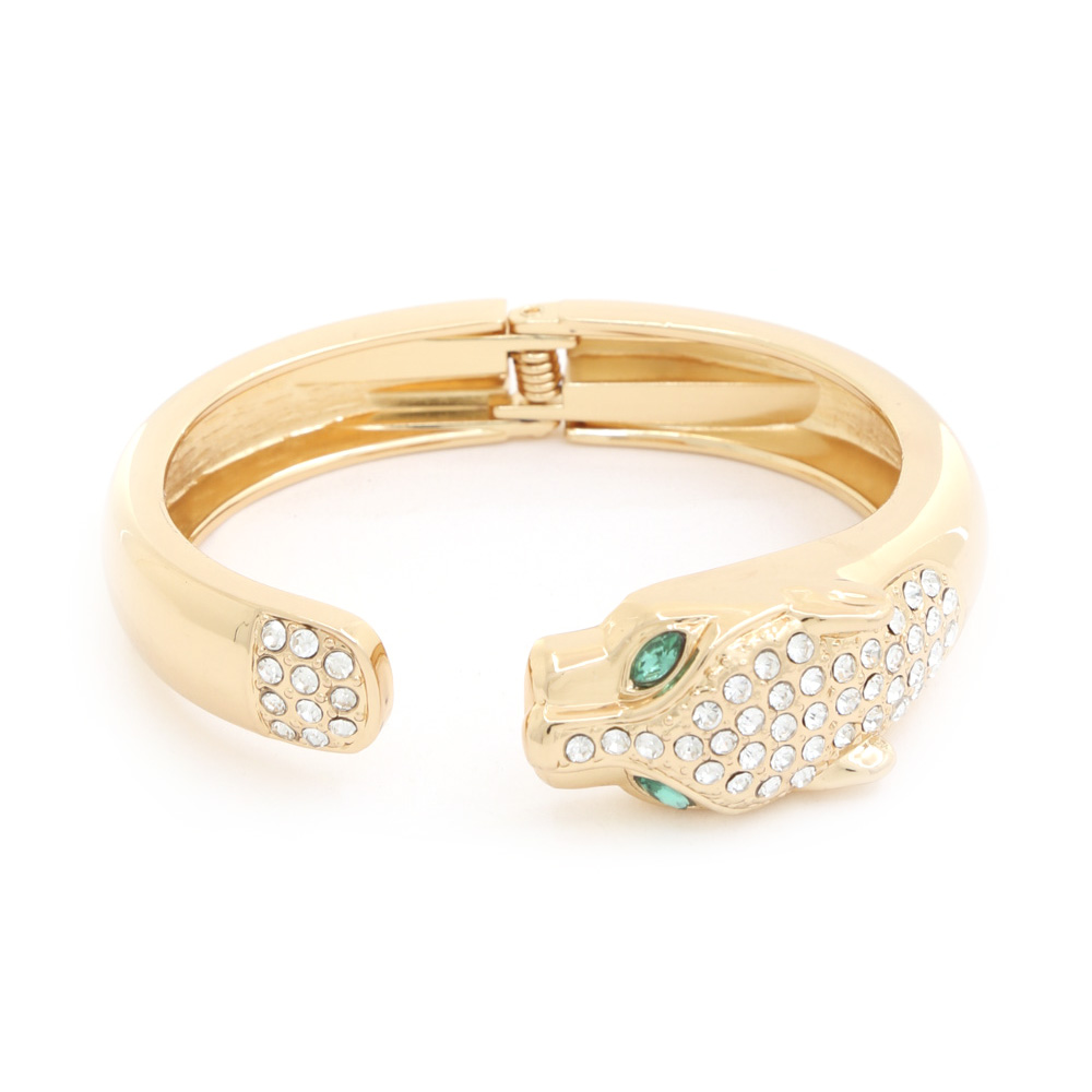 LEOPARD RHINESTONE METAL CUFF BRACELET