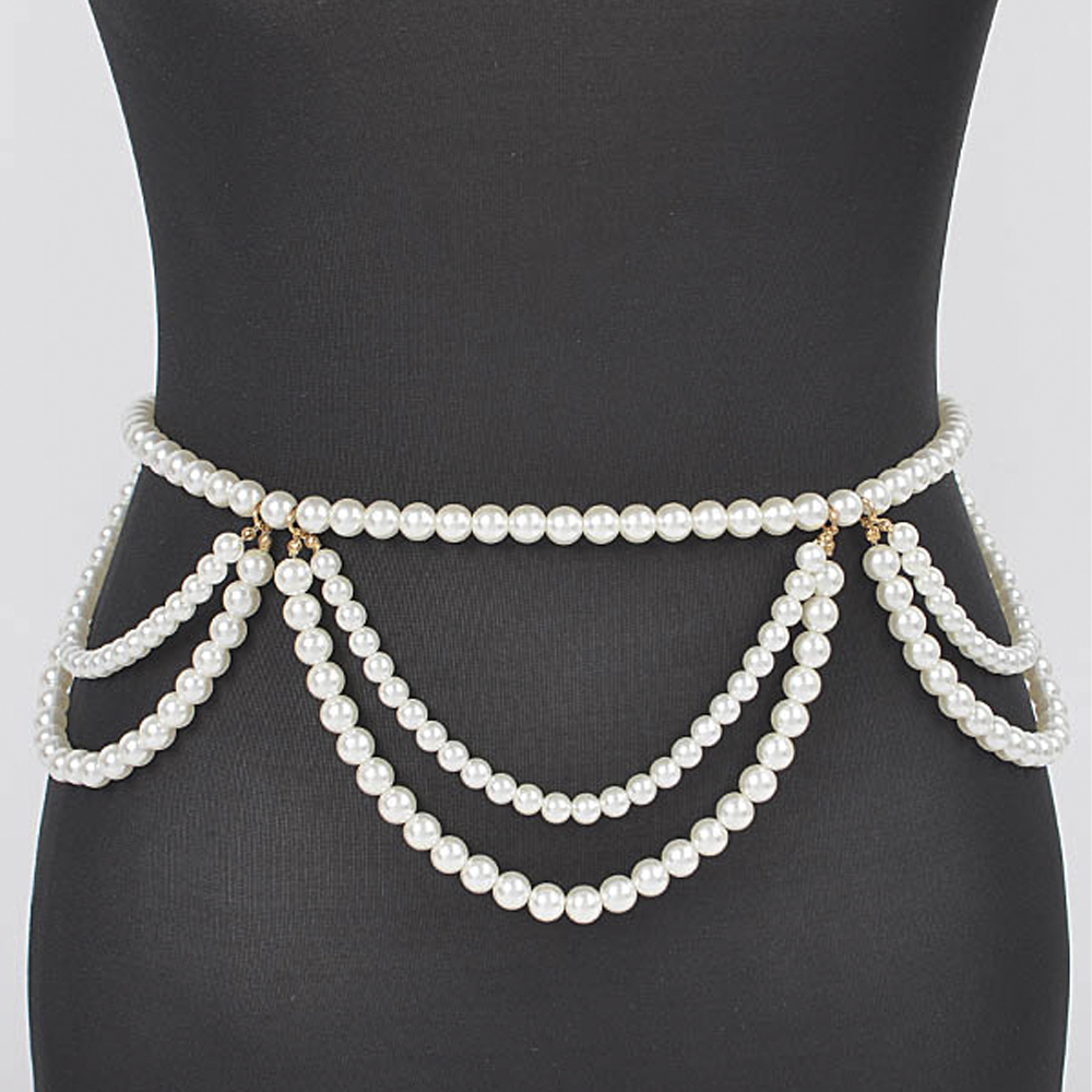 LAYERED PEARL CHAIN BELT