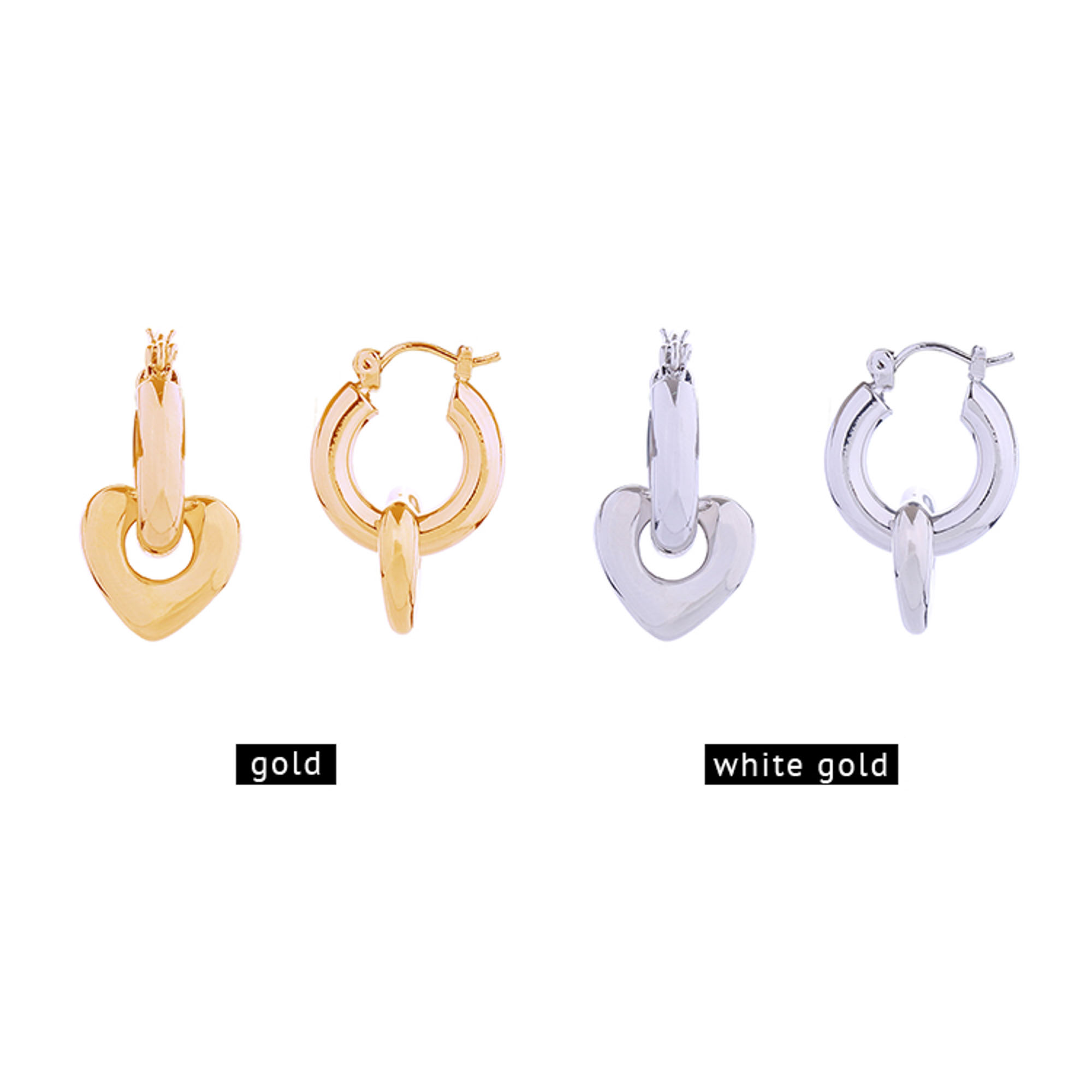 14K GOLD/WHITE GOLD DIPPED LINK HEART PINCATCH EARRINGS