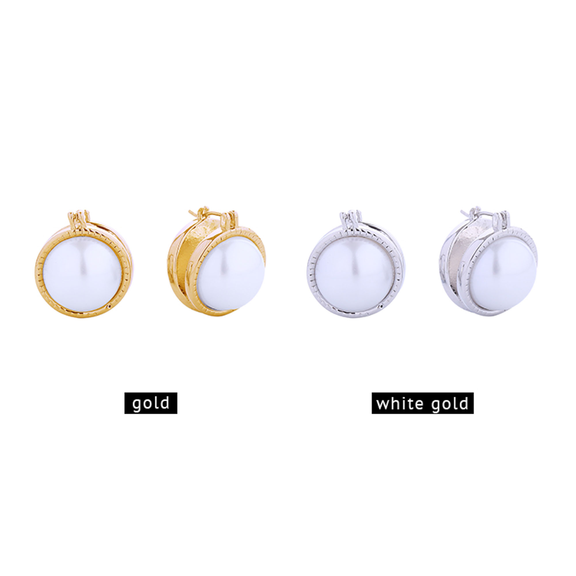 14K GOLD/WHITE GOLD DIPPED DOUBLE PEARL PINCATCH EARRINGS