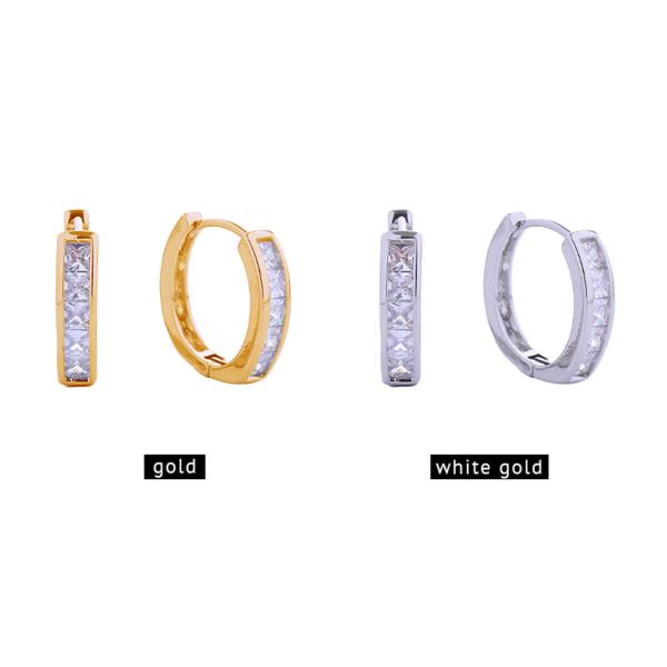 14K GOLD/WHITE GOLD DIPPED CASCADE PAVE CZ HUGGIE EARRINGS