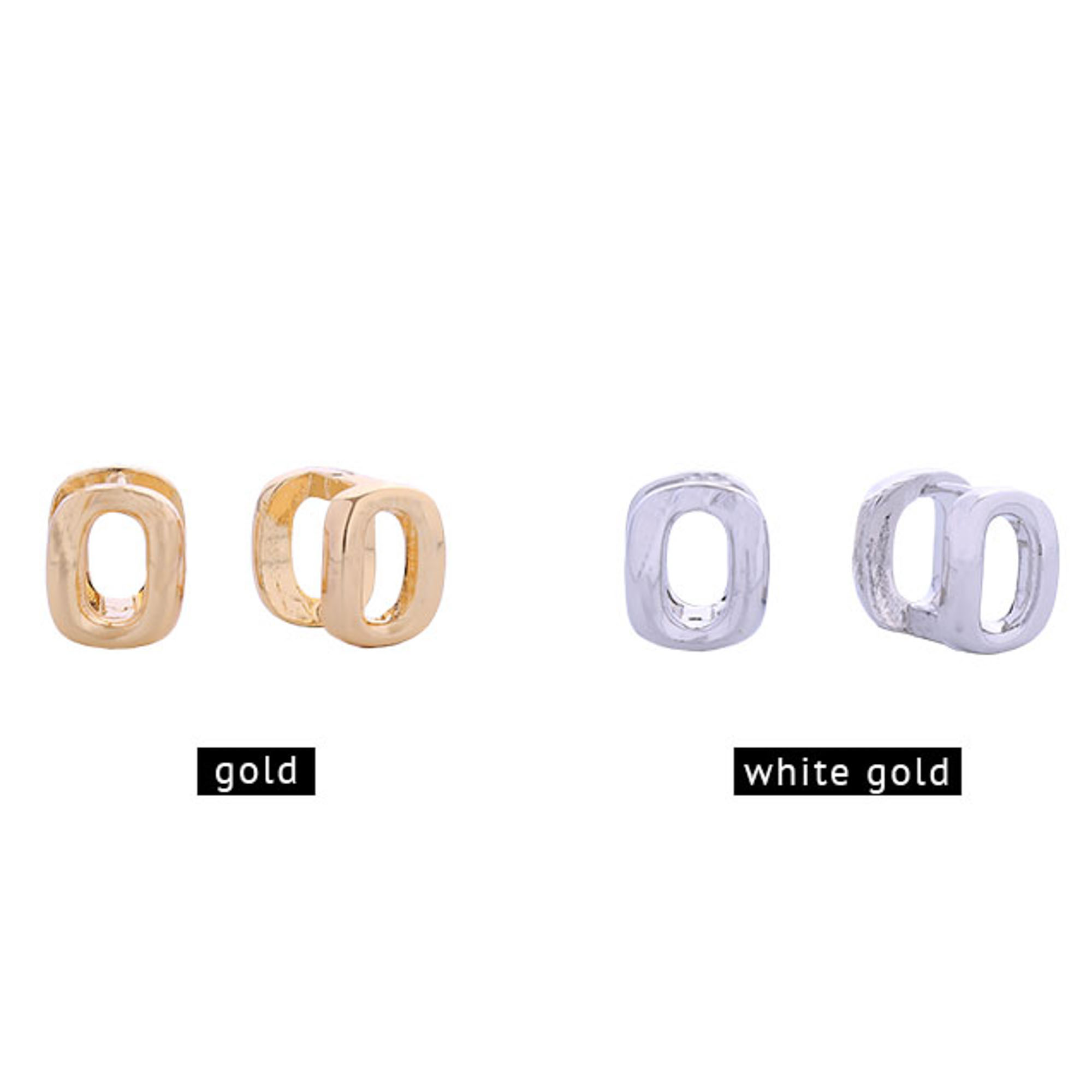 14K GOLD/WHITE GOLD DIPPED DOUBLE OVAL HUGGIE EARRINGS