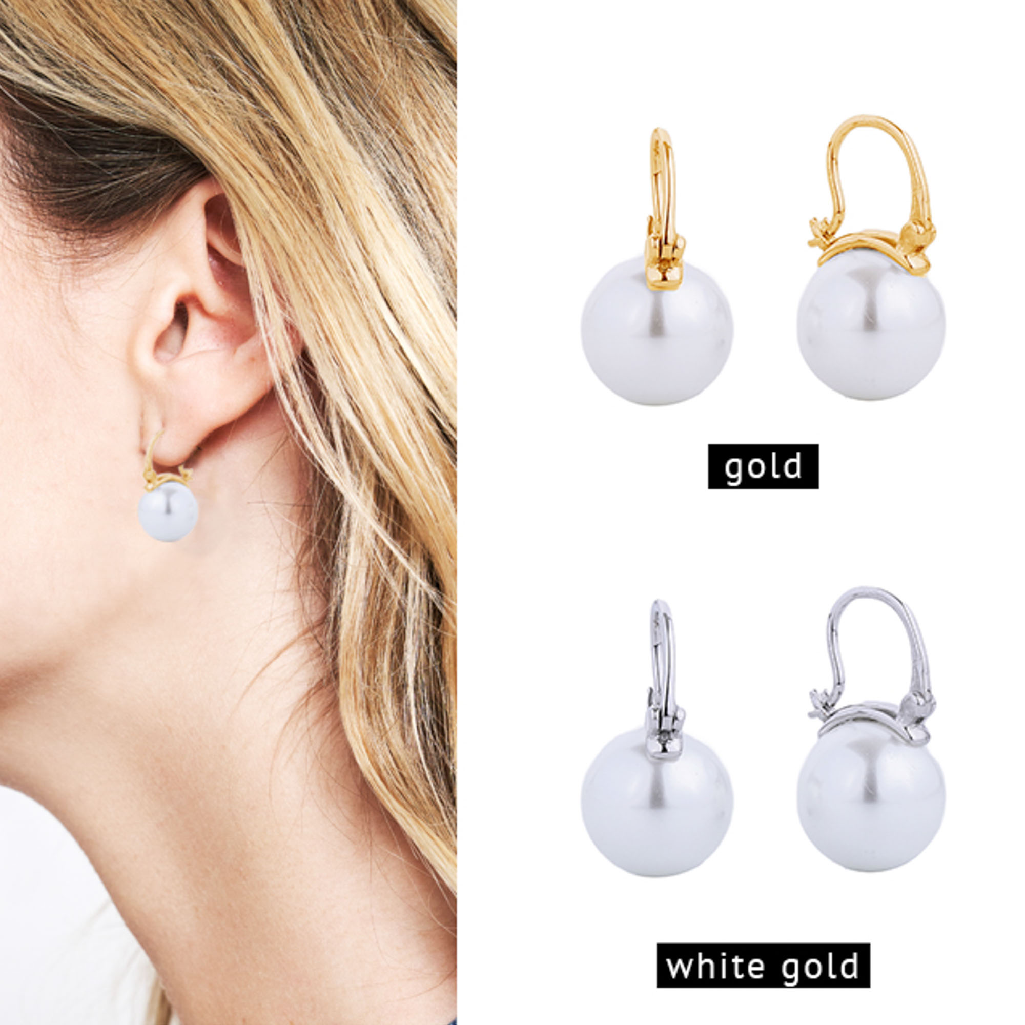 14K GOLD/WHITE GOLD DIPPED PEARL PIN CATCH EARRING