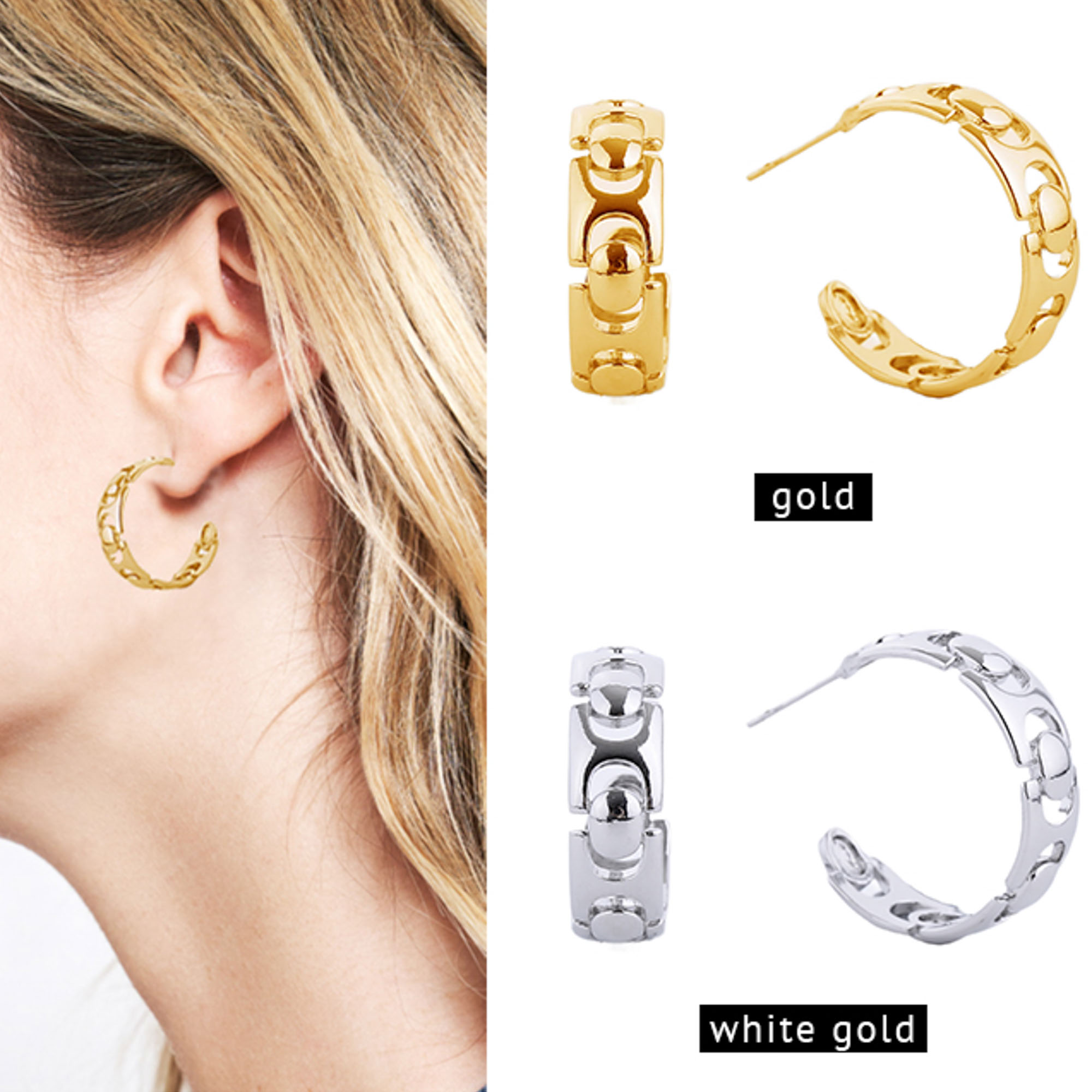 14K GOLD/WHITE GOLD DIPPED POST HOOP EARRING