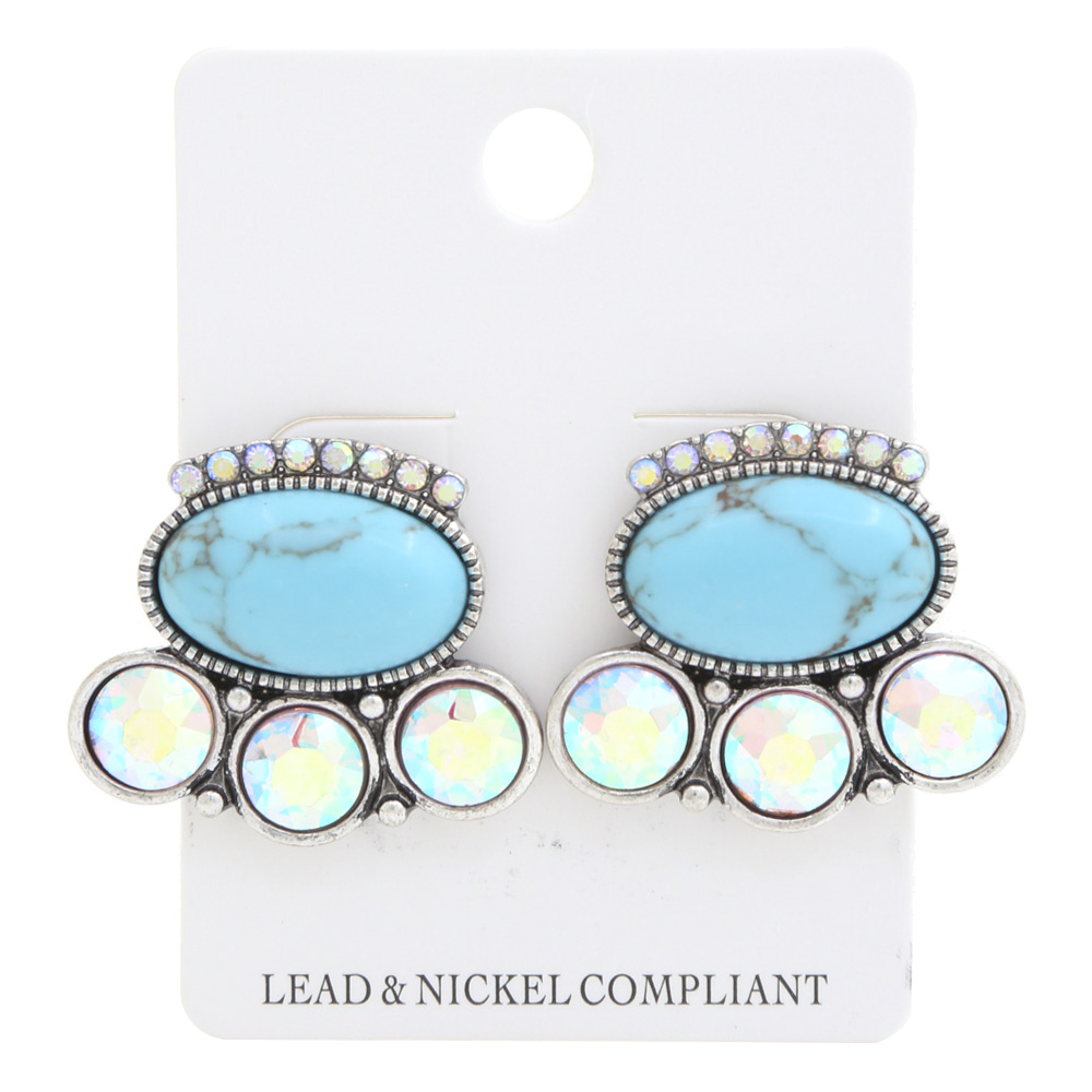 OVAL TURQUOISE RHINESTONE EARRING
