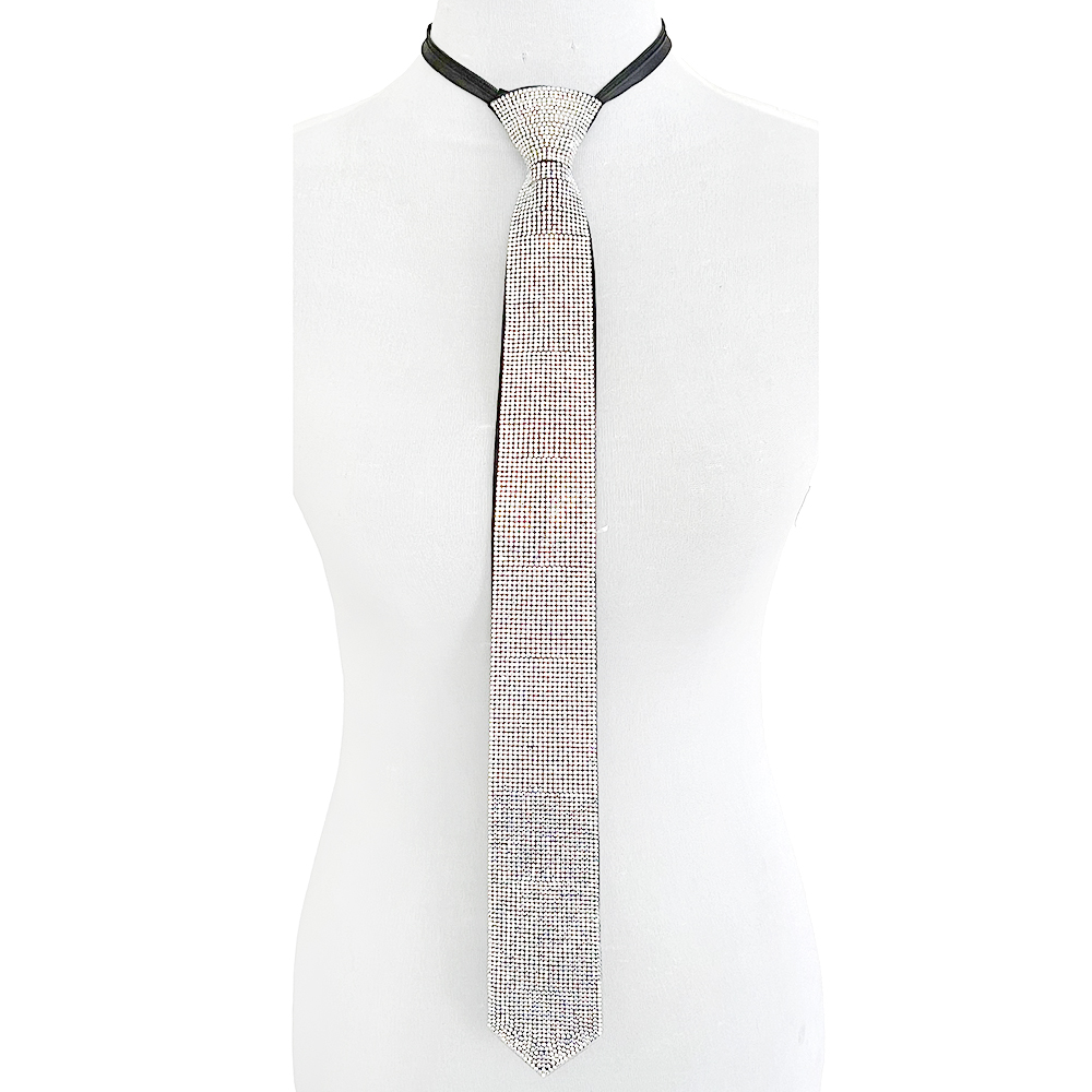 RHINESTONE LONG NECK TIE BOWTIE