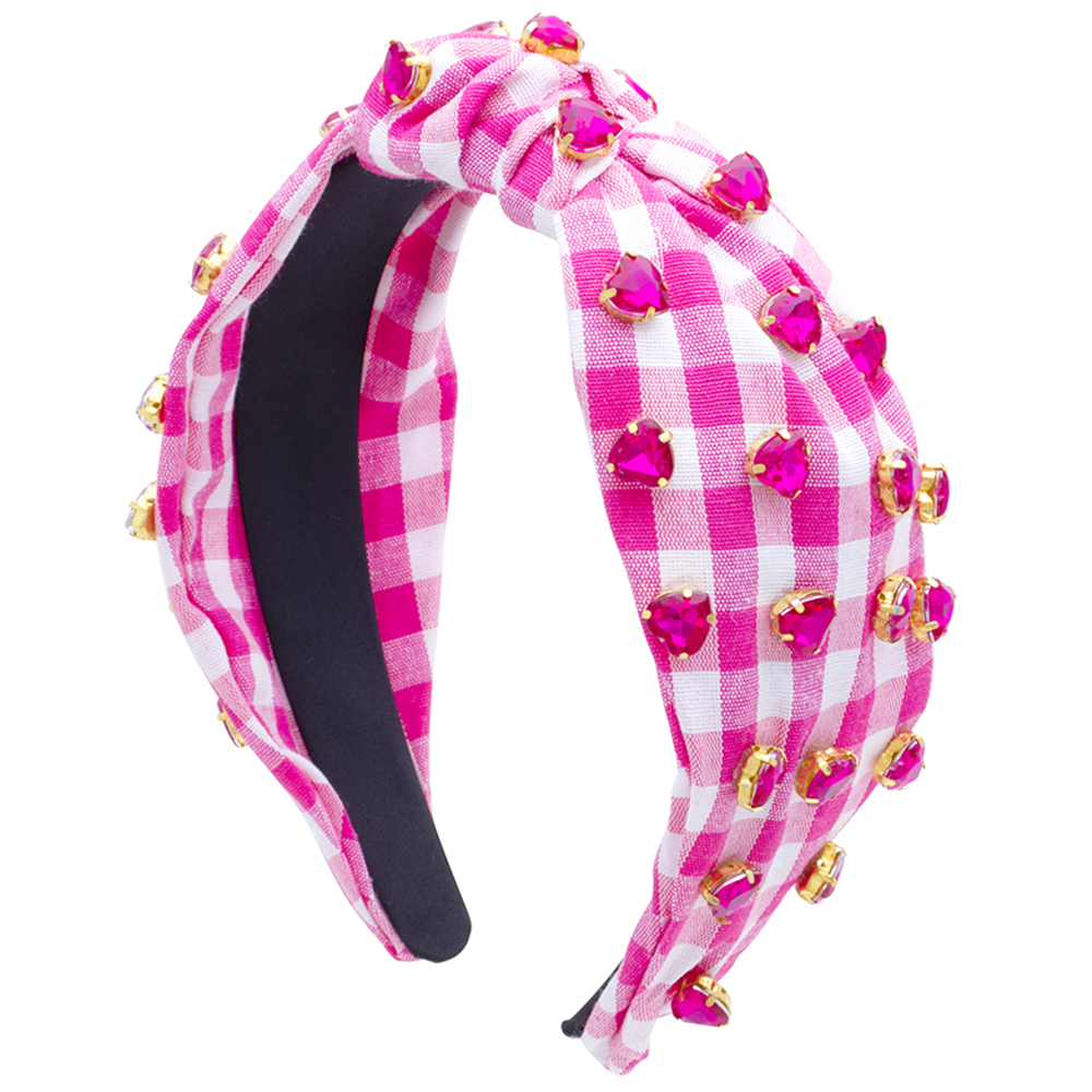 CRYSTAL STUDDED PLAID KNOTTED HAIR HEADBAND