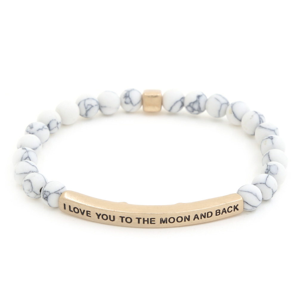 I LOVE YOU TO THE MOON AND BACK CURVE BAR BEADED BRACELET