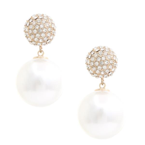 RHINESTONE BALL PEARL BEAD DANGLE EARRING