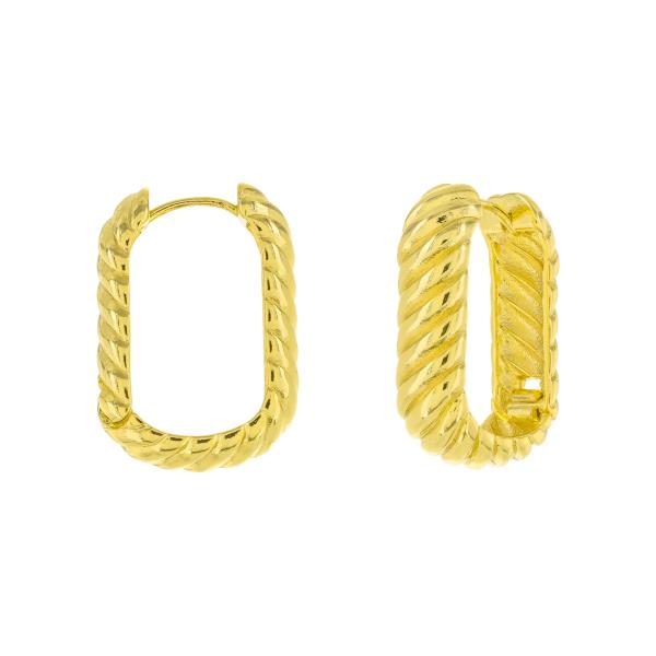 OVAL LINED GOLD PLATED HUGGIE EARRING