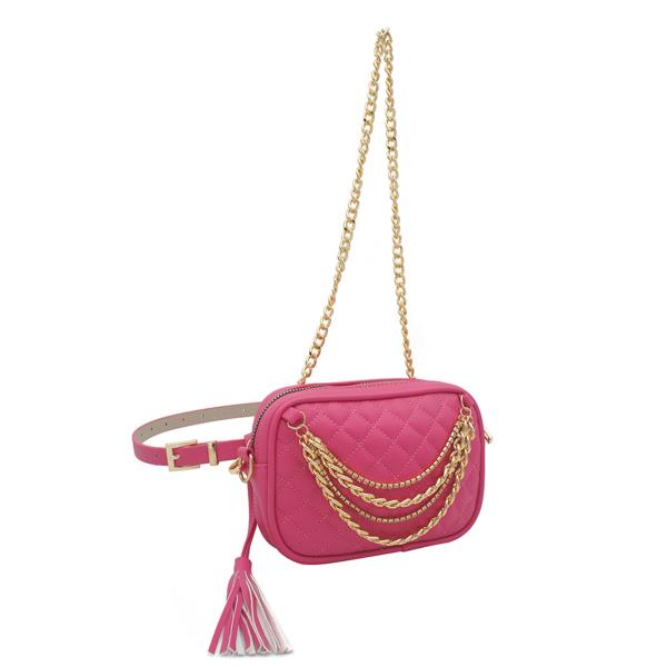 CHAIN EMBELLISHED QUILTED BELT WITH CROSS BODY STRAP