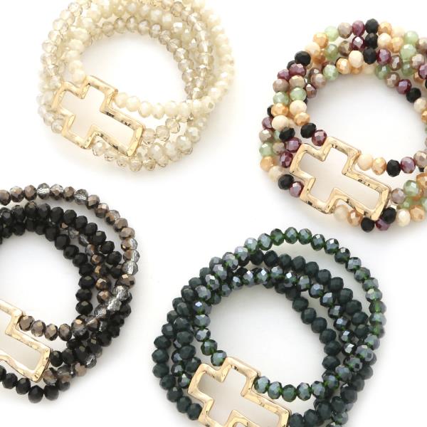 CROSS METAL BEADED BRACELET SET
