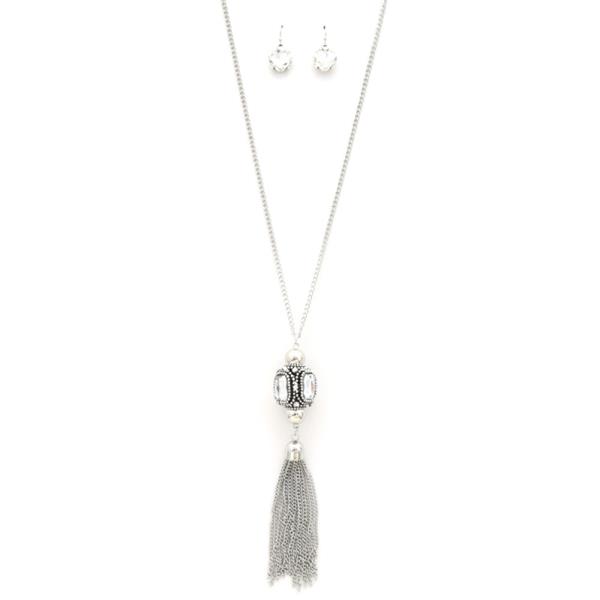 CUBE RHINESTONE CHAIN TASSEL NECKLACE