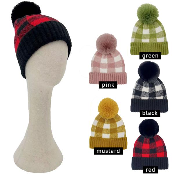 BUFFALO CHECK CUFF BEANIE WITH POM