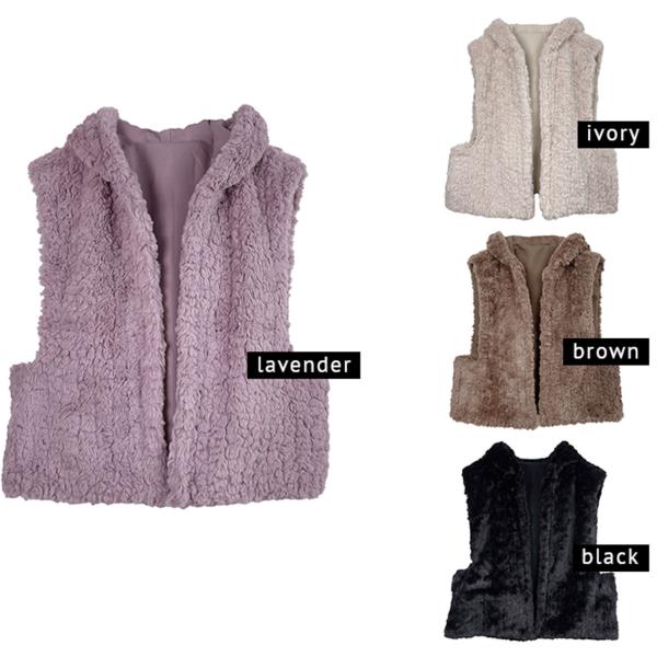 SOLID FAUX FUR HOODED VEST