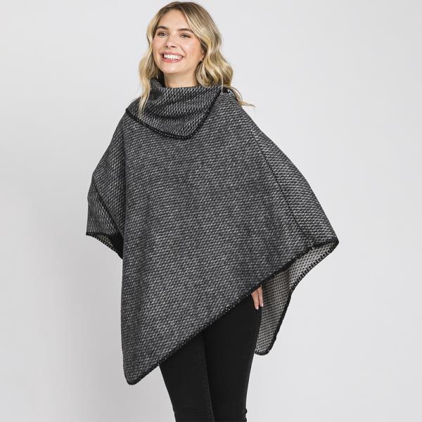 SOLID TEXTURED NECK PONCHO