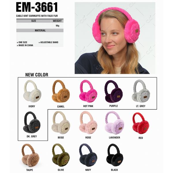 CC CABLE KNIT EARMUFFS WITH FAUX FUR