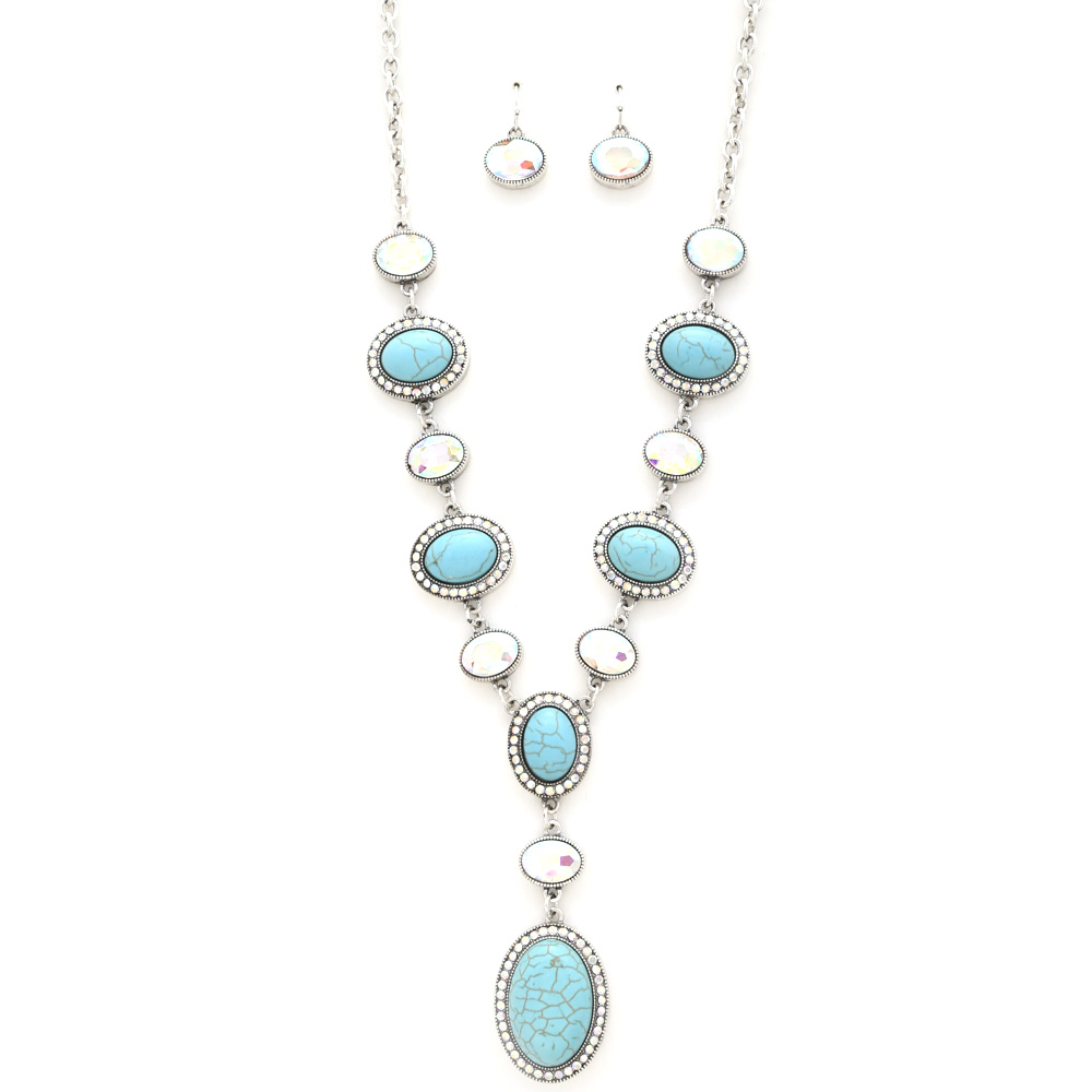 OVAL TURQUOISE Y SHAPE NECKLACE