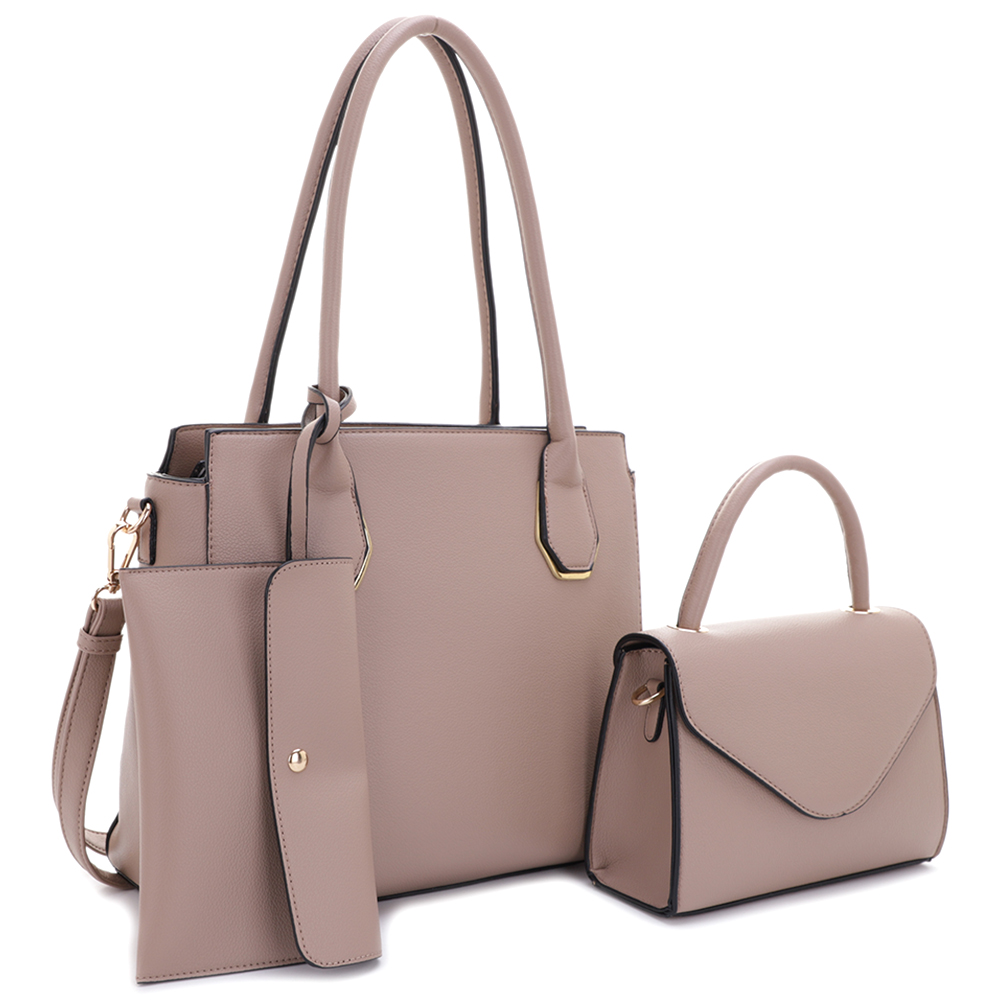 3IN1 SMOOTH HANDLE SATCHEL WITH MINI BAG AND CLUTCH SET