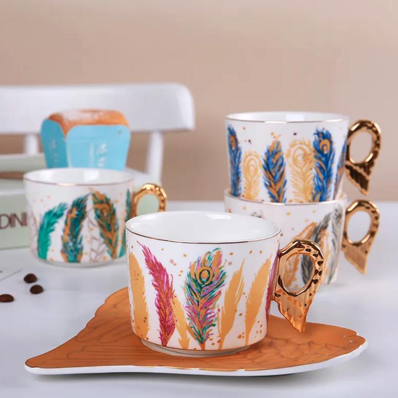 NEW ANGEL LIGHT LUXURY CUP DISH CERAMIC SMALL COFFEE AND SET