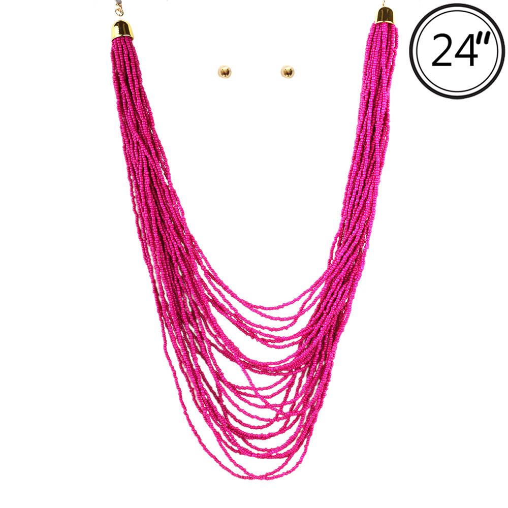 SEED BEAD MULTI LAYERED NECKLACE EARRING SET