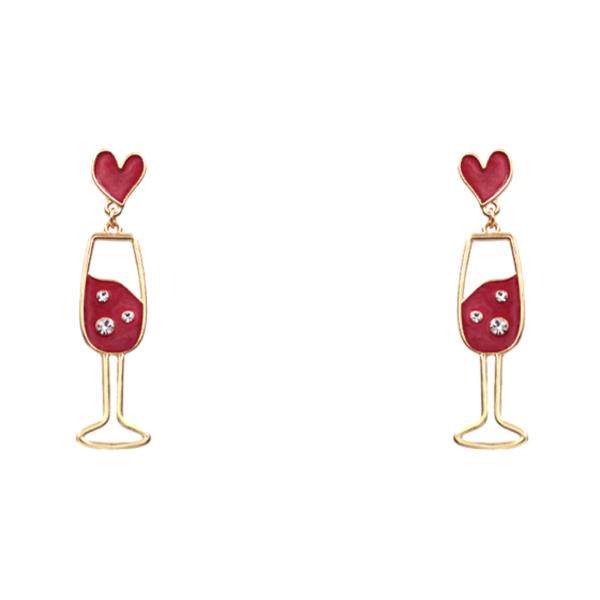 HEART WINE GLASS DANGLE EARRING