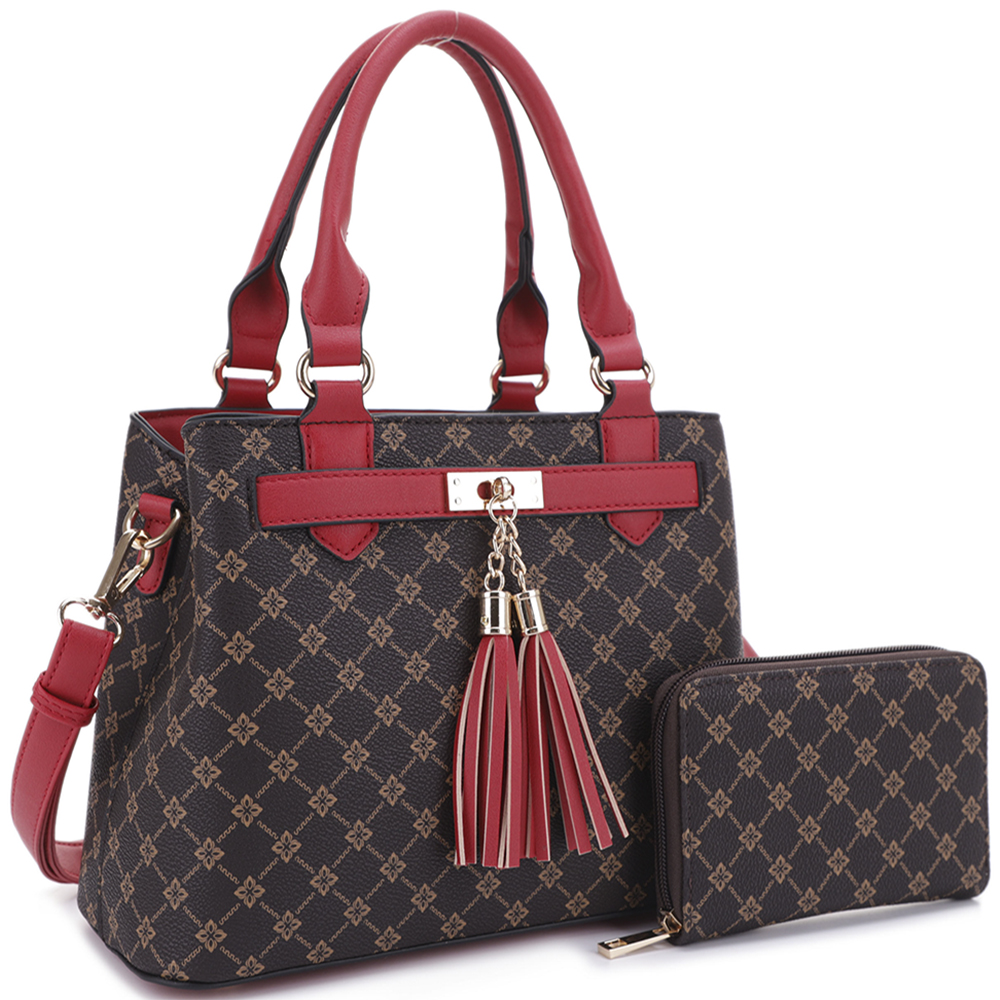 2IN1 PRINT TASSEL HANDLE BAG WIT WALLET SET