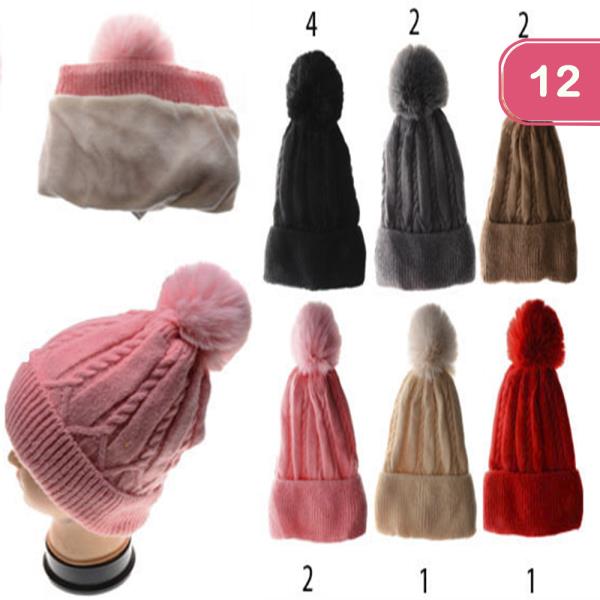 KNIT POM POM BEANIES (12 UNITS)