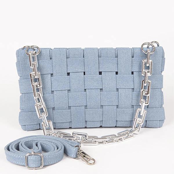 DENIM BRAIDED CHAIN SHOULDER BAG