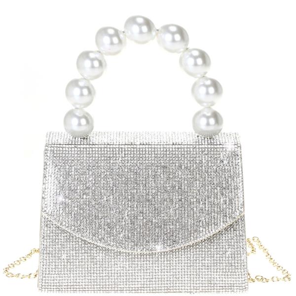 RHINESTONE BAG WITH PEARL HANDLE