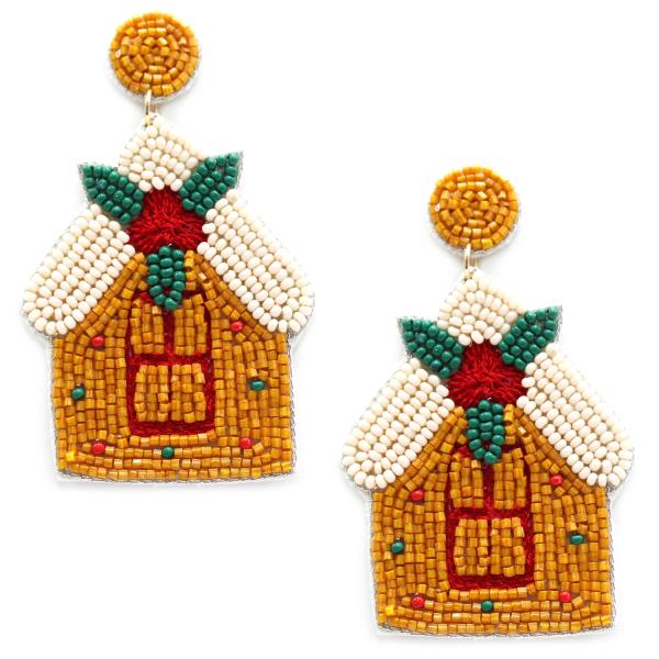 SEED BEAD CHRISTMAS HOUSE DANGLE EARRING