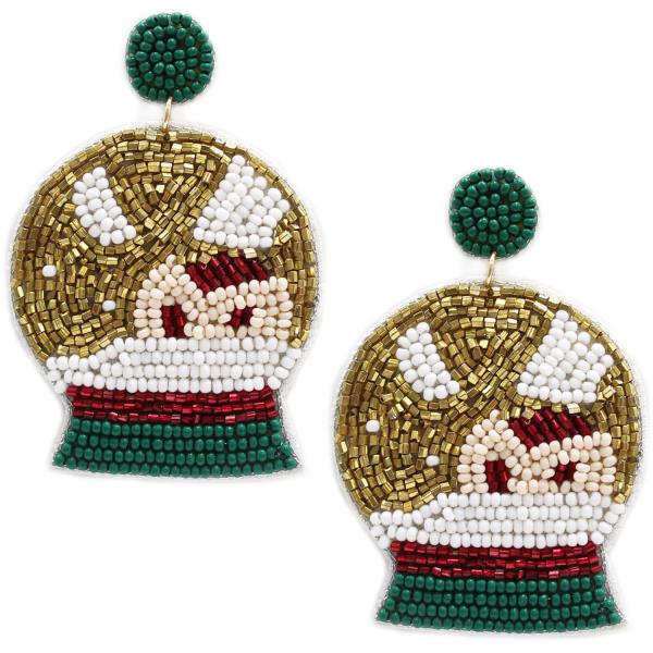 SEED BEAD CHRISTMAS SNOW GLOBE DROP EARRING