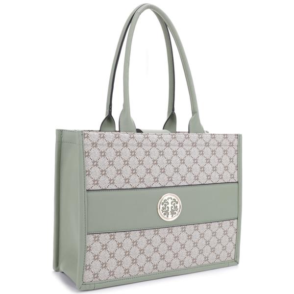 FASHION PRINT DOUBLE PATTERN HANDLE TOTE BAG
