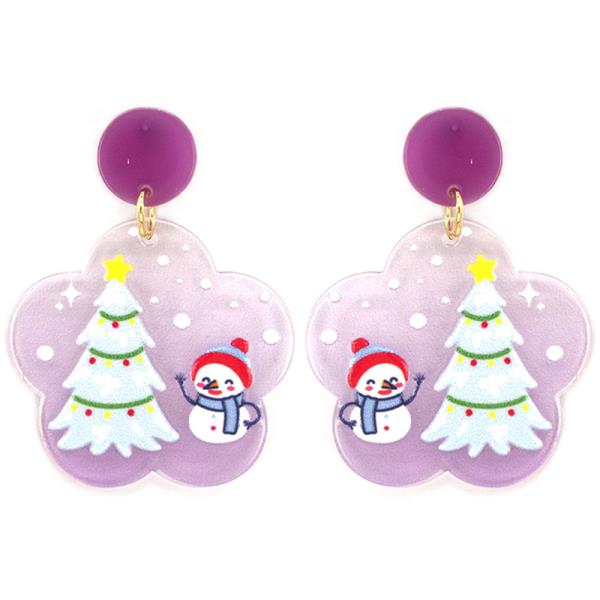 CHRISTMAS TREE SNOW FLOWER DANGLE EARRING