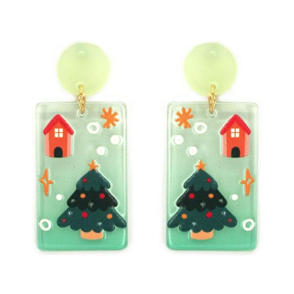 CHRISTMAS TREE RECTANGLE DANGLE EARRING