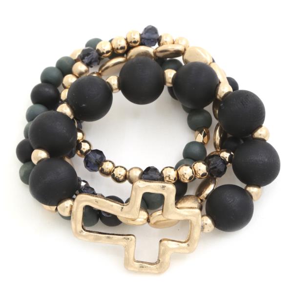 HAMMERED CROSS BEADED BRACELET SET