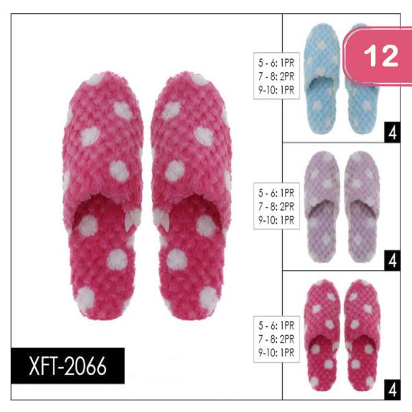 POLKA DOT FUZZY SLIDE SLIPPERS (12 UNITS)