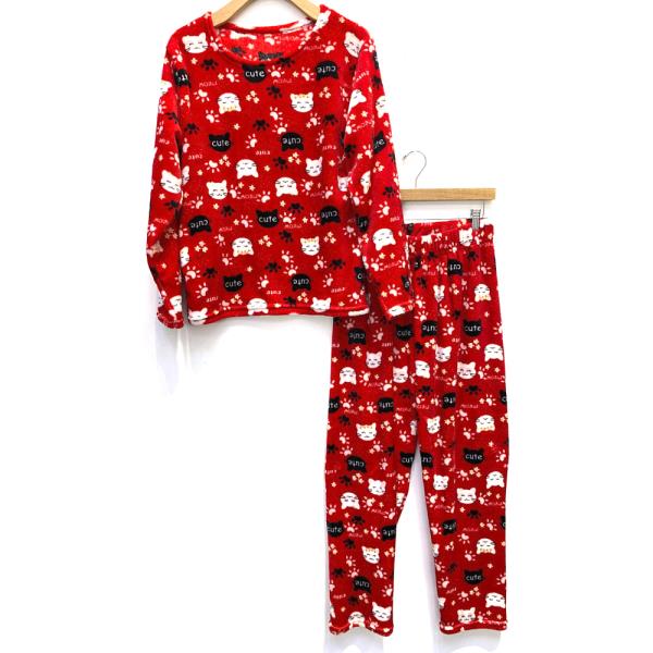 CUTE CAT MICROFIBER SLEEPWEAR TOP & PANT SET