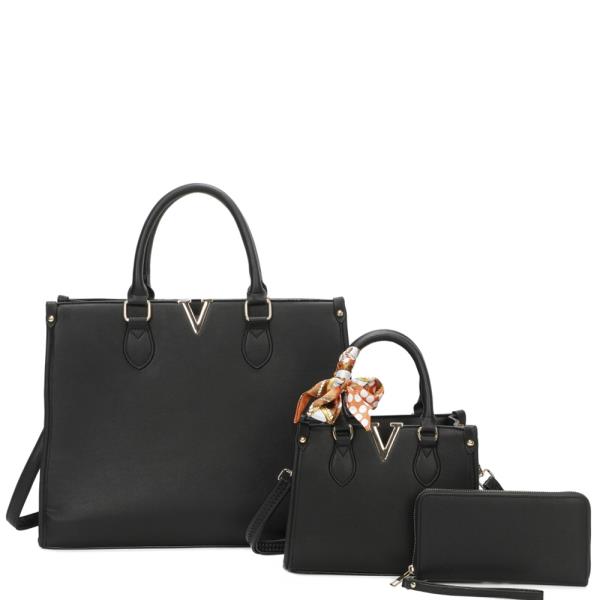 3IN1 SMOOTH V DESIGN SATCHEL WITH MINI BAG AND WALLET SET
