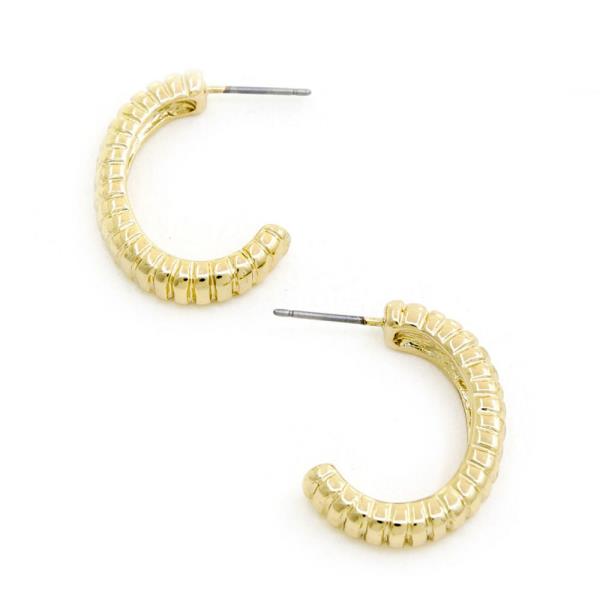 LINED OVAL METAL EARRING