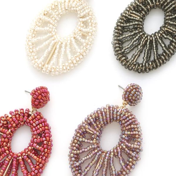 SEED BEAD OVAL DANGLE EARRING