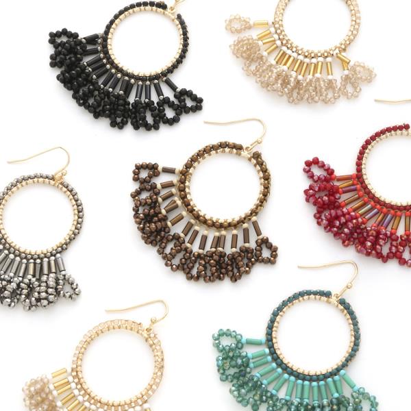 ROUND FAN BEADED DANGLE EARRING