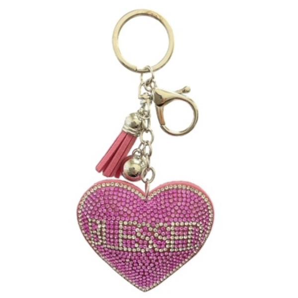 RHINESTONE BLESSED HEART KEYCHAIN WITH TASSEL