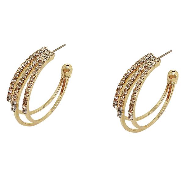 RHINESTONE BRASS HOOP EARRING