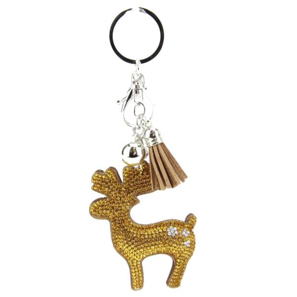 RHINESTONE CHRISTMAS RUDOLPH KEYCHAIN WITH TASSEL
