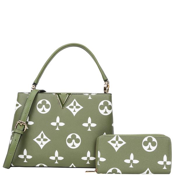 2IN1 PRINT V DESIGN HANDLE BAG WITH WALLET SET