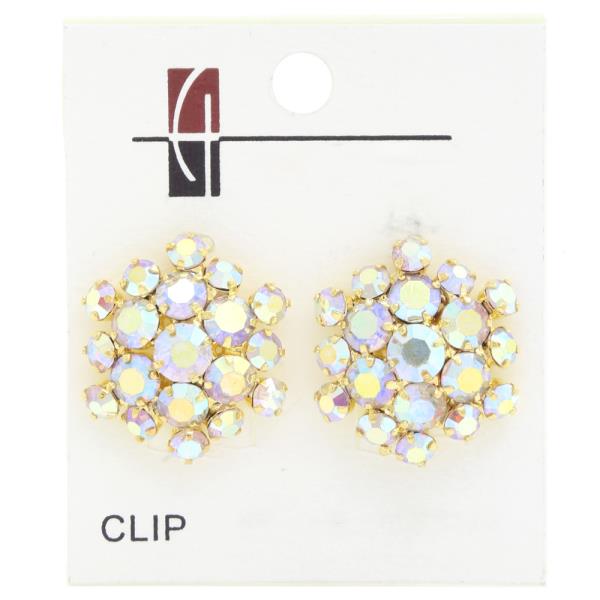 FLOWER RHINESTONE CLIP EARRING